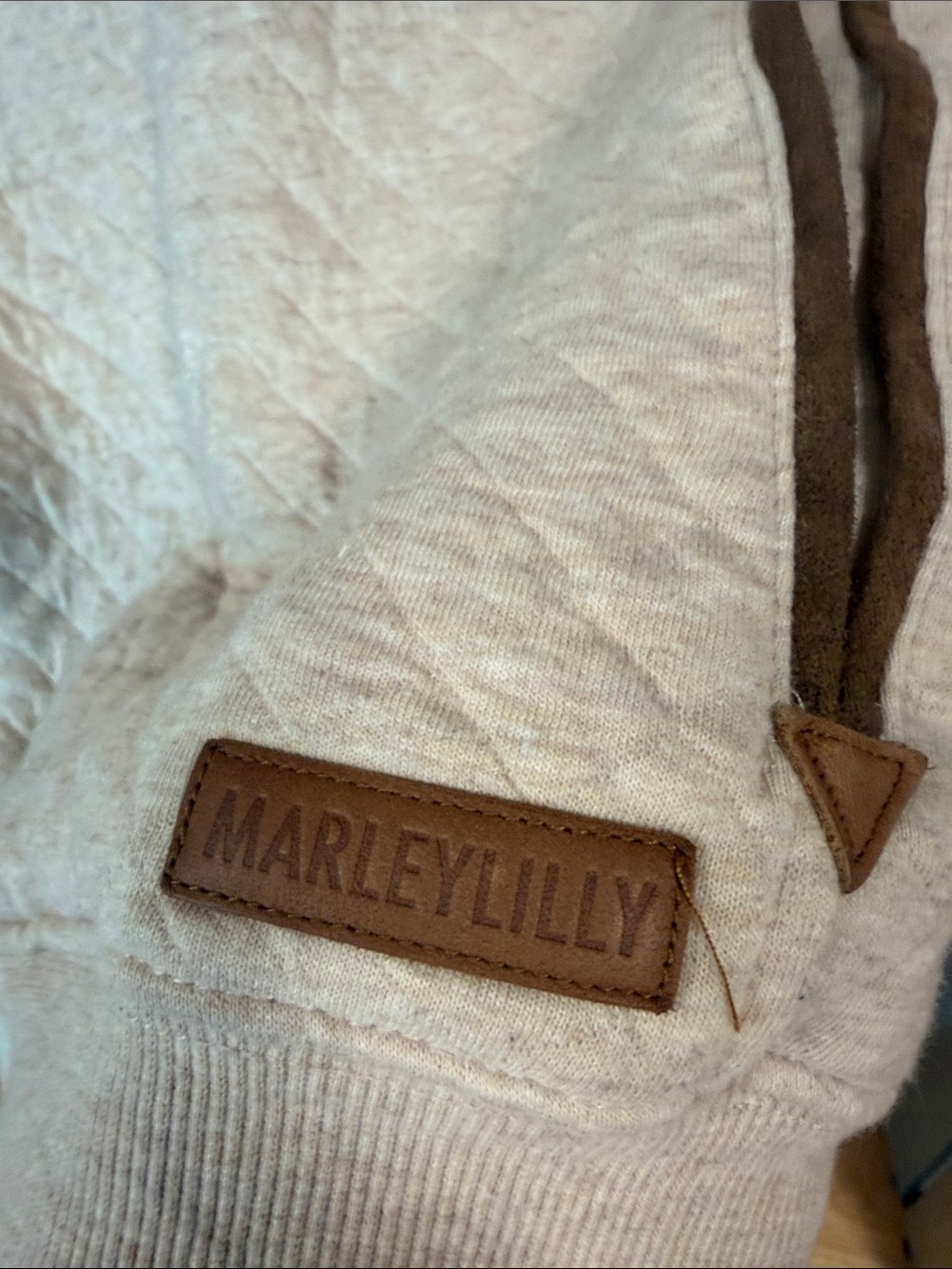MarleyLilly Quilted Half-Zip Pullover Hoodie in Light Beige - Picture 4 of 8